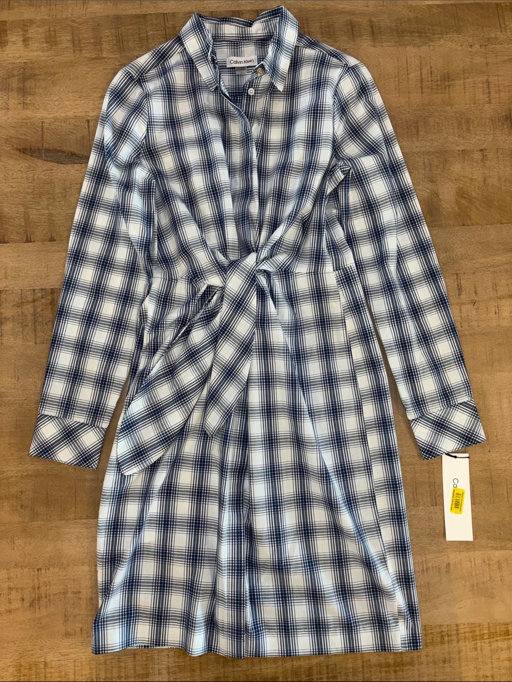Calvin Klein Women’s Boyfriend Tie-Front Button-Front Plaid Dress 4 NWT $118